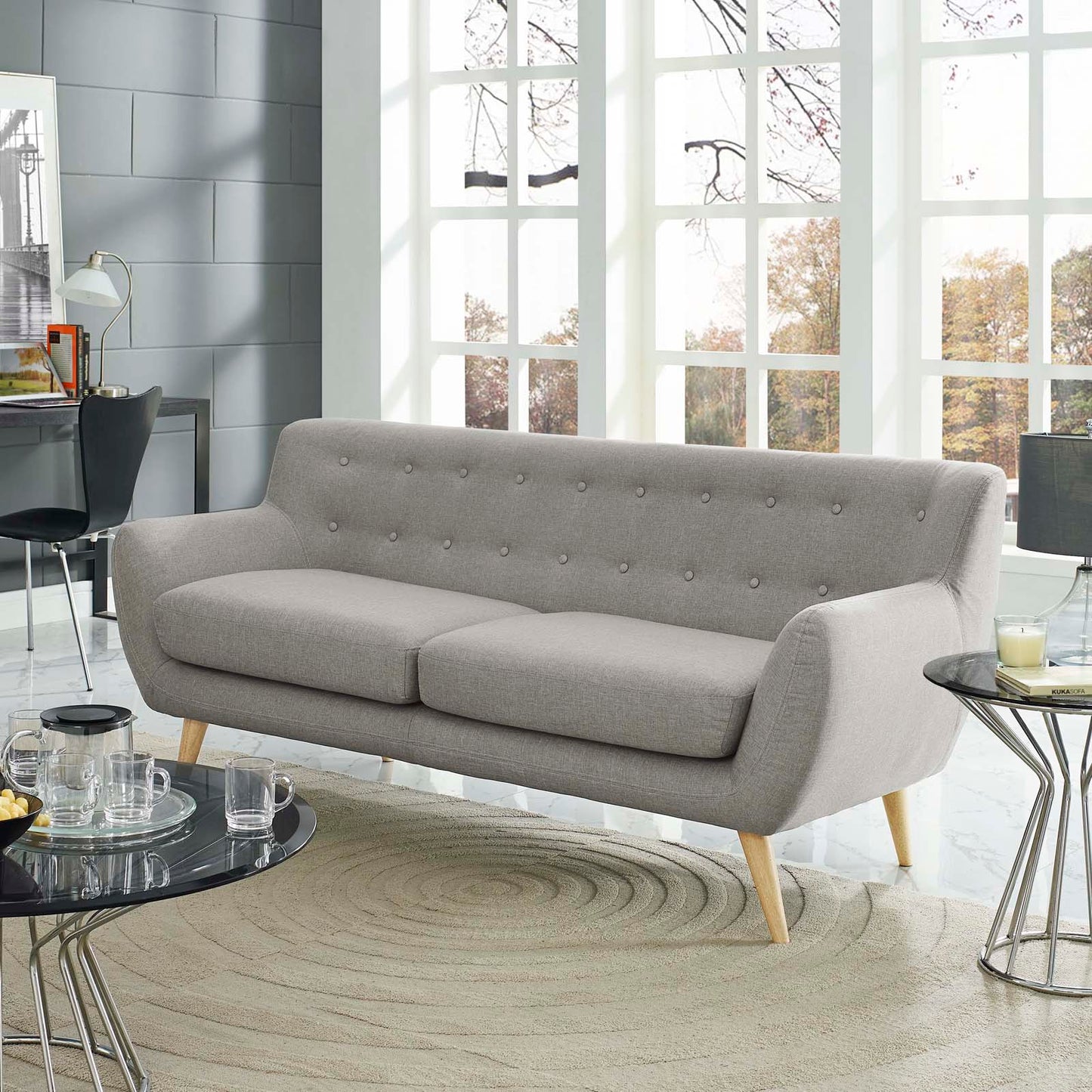 Remark Upholstered Fabric Sofa Light Gray EEI-1633-LGR