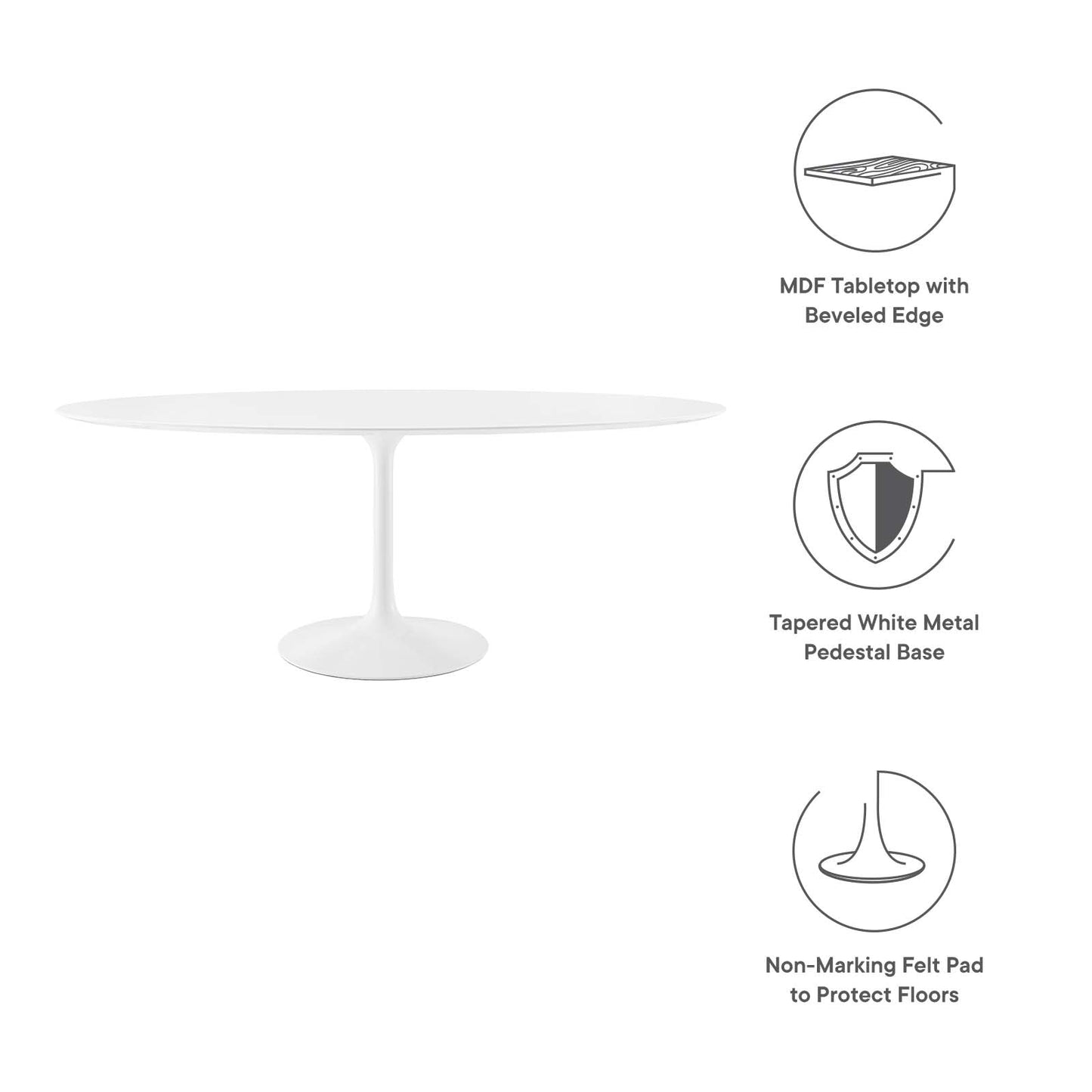 Lippa 78" Oval Wood Top Dining Table White EEI-1657-WHI