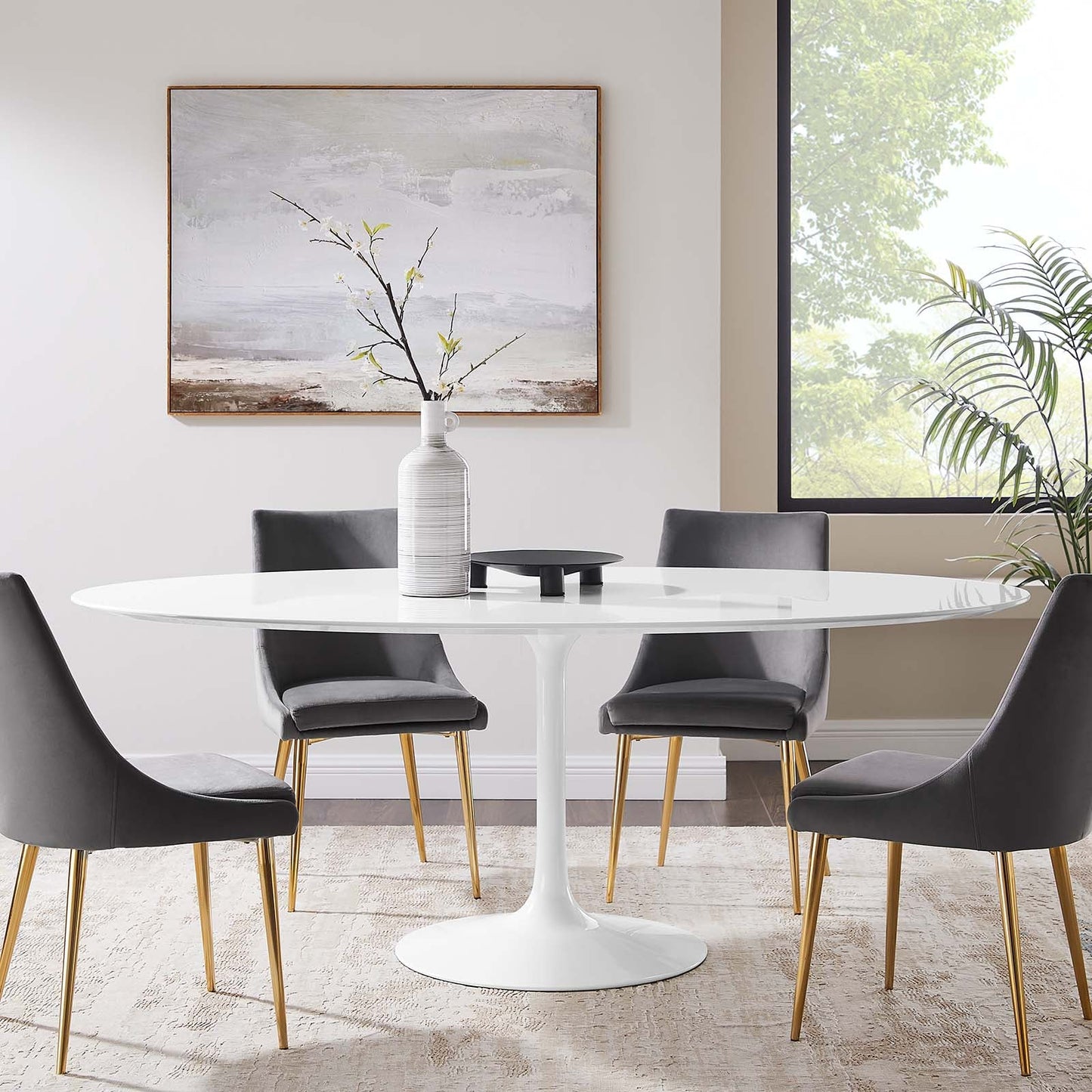 Lippa 78" Oval Wood Top Dining Table White EEI-1657-WHI