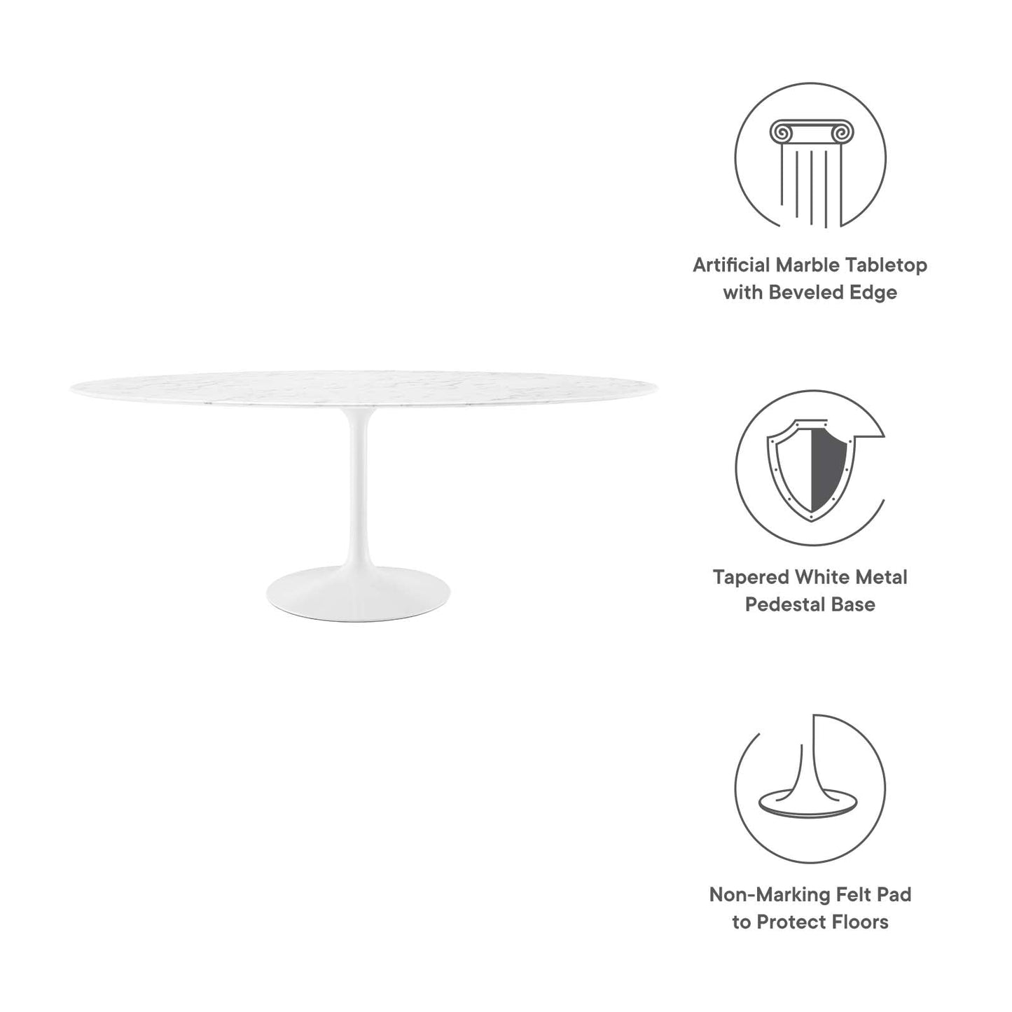 Lippa 78" Oval Artificial Marble Dining Table White EEI-1659-WHI