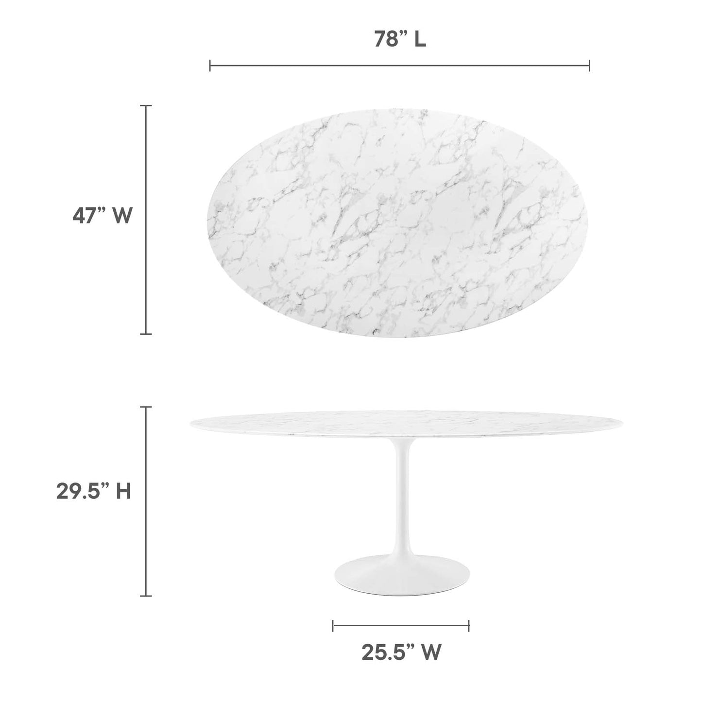 Lippa 78" Oval Artificial Marble Dining Table White EEI-1659-WHI