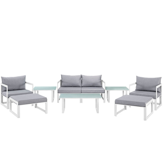 Fortuna 9 Piece Outdoor Patio Sectional Sofa Set White Gray EEI-1719-WHI-GRY-SET