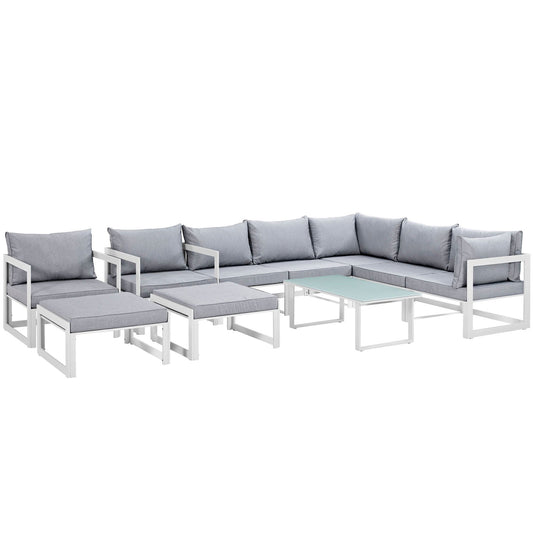 Fortuna 10 Piece Outdoor Patio Sectional Sofa Set White Gray EEI-1720-WHI-GRY-SET