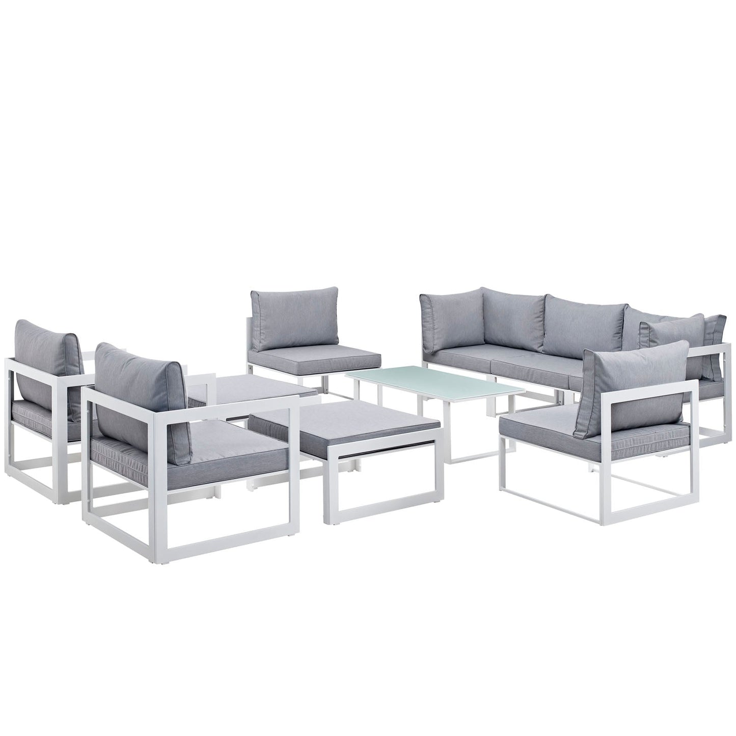 Fortuna 10 Piece Outdoor Patio Sectional Sofa Set White Gray EEI-1720-WHI-GRY-SET