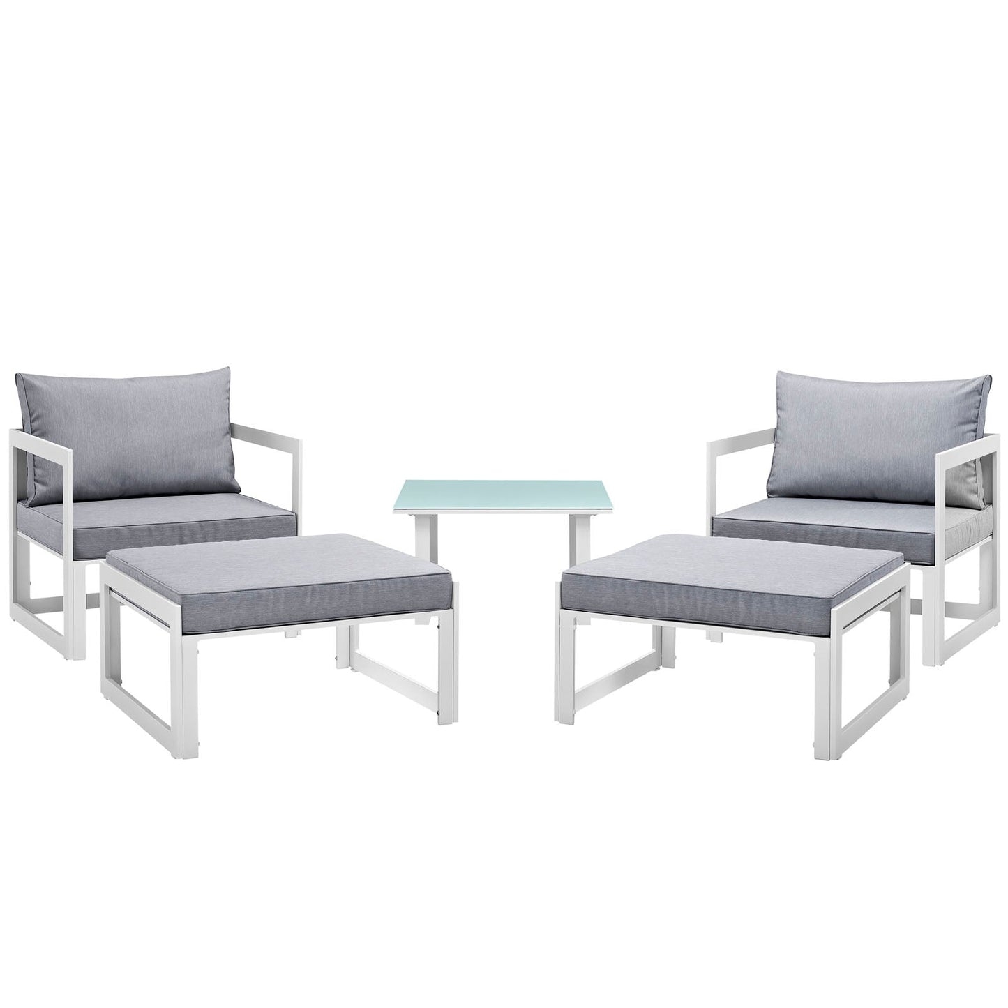 Fortuna 5 Piece Outdoor Patio Sectional Sofa Set White Gray EEI-1721-WHI-GRY-SET