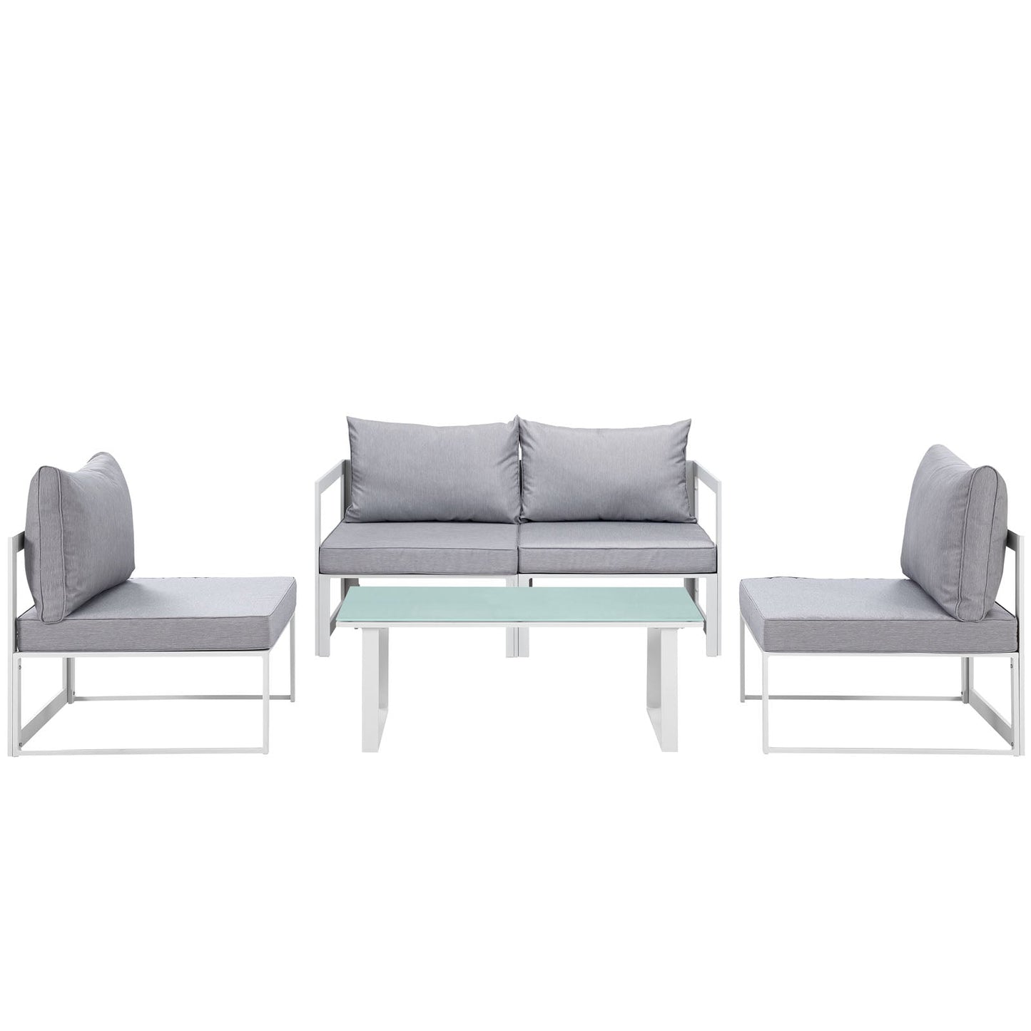 Fortuna 5 Piece Outdoor Patio Sectional Sofa Set White Gray EEI-1724-WHI-GRY-SET