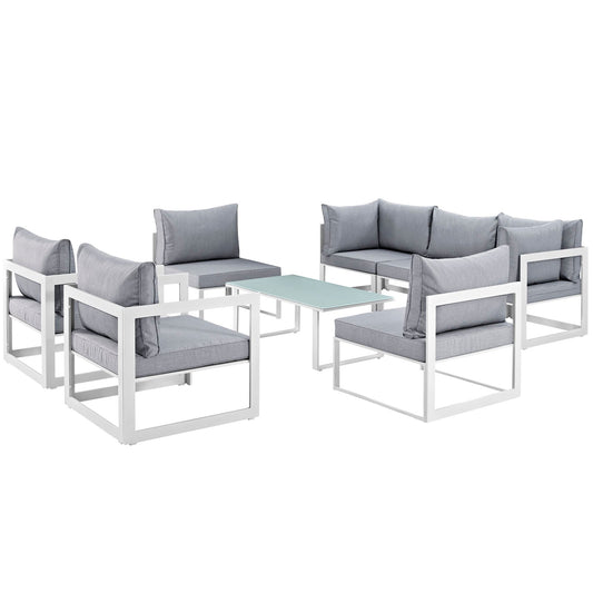 Fortuna 8 Piece Outdoor Patio Sectional Sofa Set White Gray EEI-1725-WHI-GRY-SET