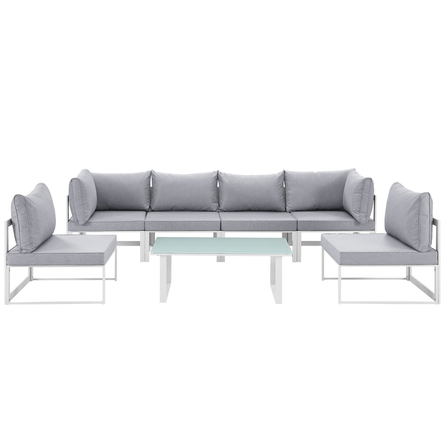 Fortuna 7 Piece Outdoor Patio Sectional Sofa Set White Gray EEI-1729-WHI-GRY-SET