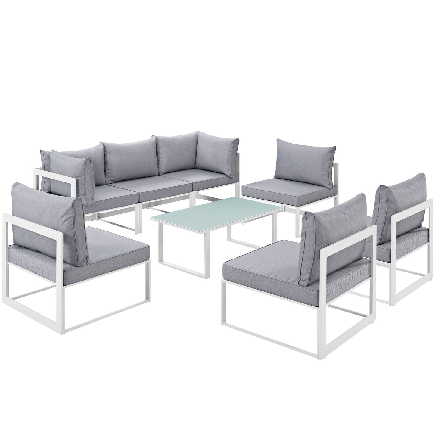 Fortuna 8 Piece Outdoor Patio Sectional Sofa Set White Gray EEI-1730-WHI-GRY-SET