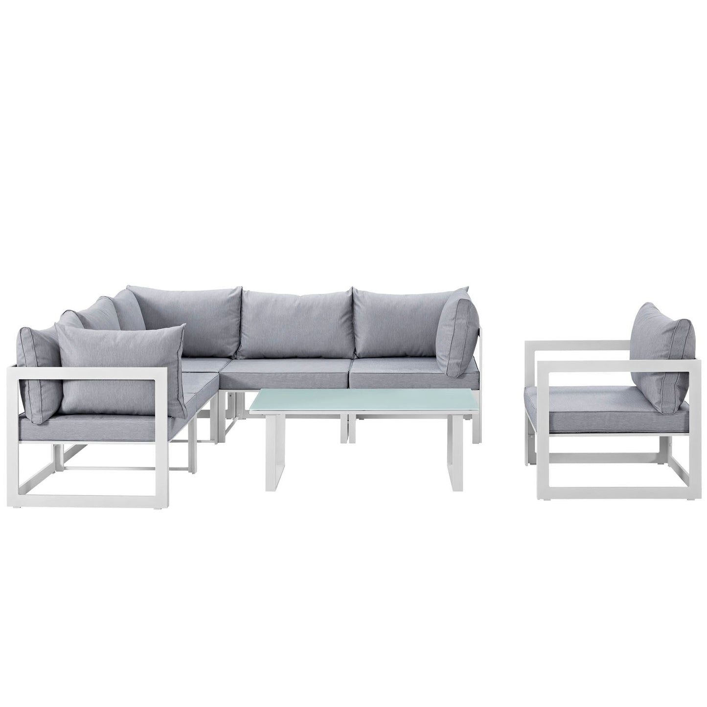 Fortuna 7 Piece Outdoor Patio Sectional Sofa Set White Gray EEI-1733-WHI-GRY-SET