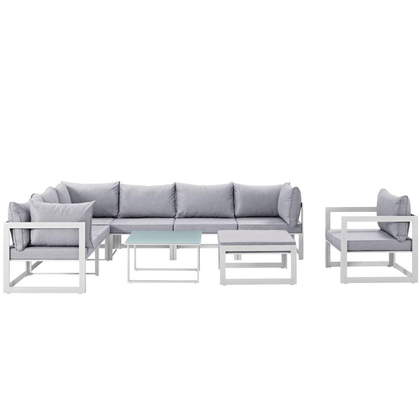 Fortuna 9 Piece Outdoor Patio Sectional Sofa Set White Gray EEI-1734-WHI-GRY-SET