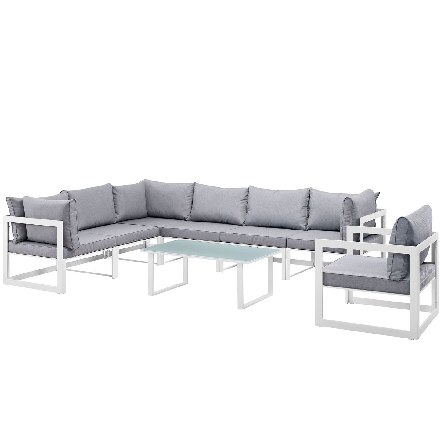 Fortuna 8 Piece Outdoor Patio Sectional Sofa Set White Gray EEI-1736-WHI-GRY-SET