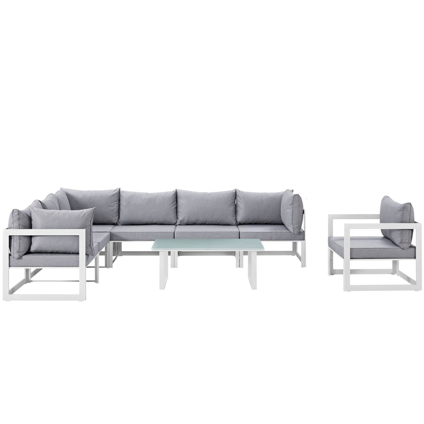 Fortuna 8 Piece Outdoor Patio Sectional Sofa Set White Gray EEI-1736-WHI-GRY-SET