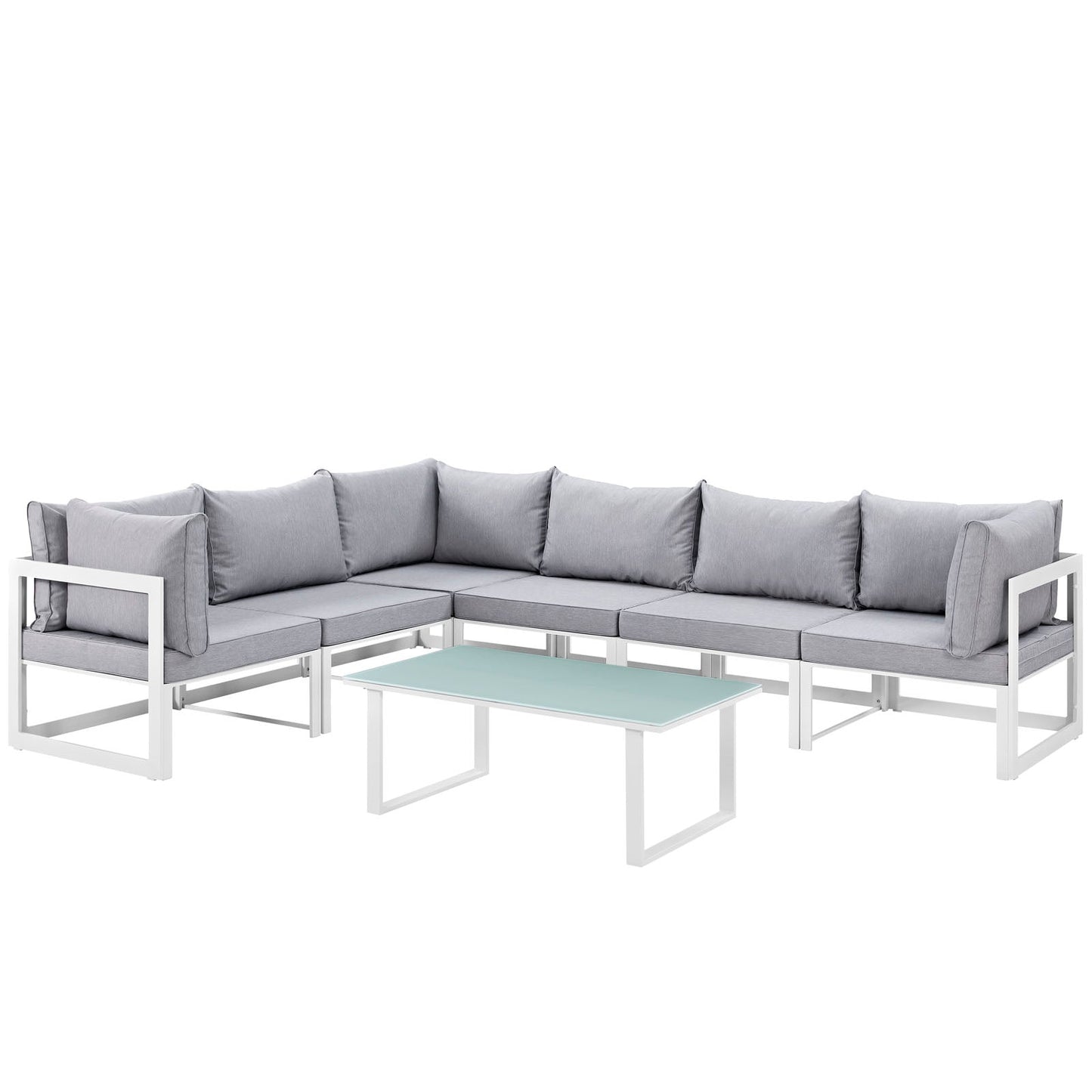 Fortuna 7 Piece Outdoor Patio Sectional Sofa Set White Gray EEI-1737-WHI-GRY-SET