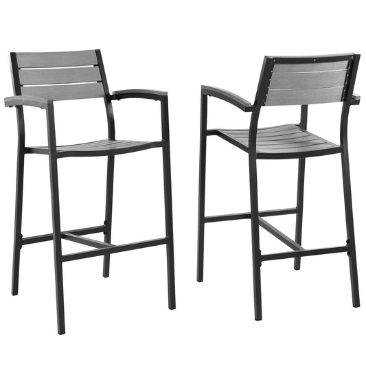 Maine Bar Stool Outdoor Patio Set of 2 Brown Gray EEI-1740-BRN-GRY-SET