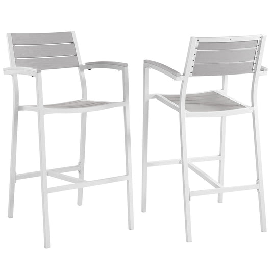 Maine Bar Stool Outdoor Patio Set of 2 White Light Gray EEI-1740-WHI-LGR-SET