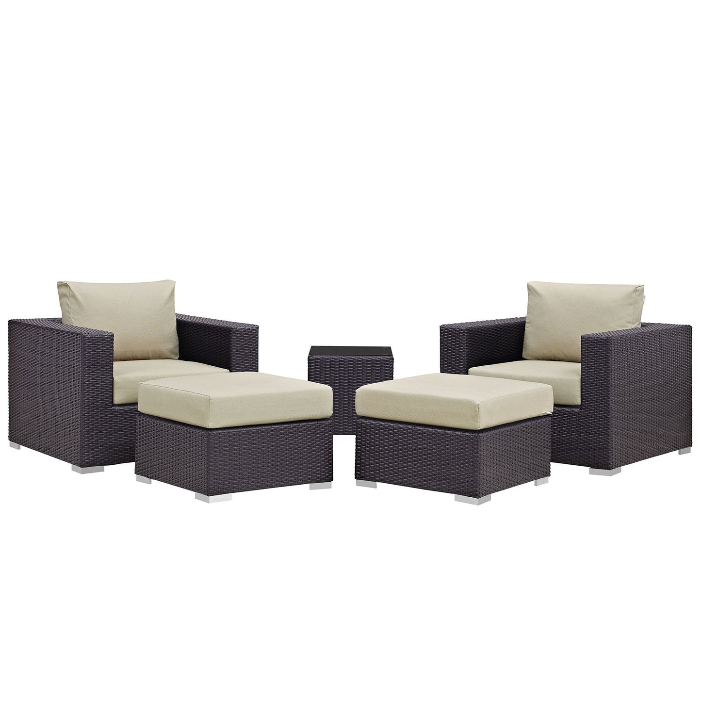 Convene 5 Piece Outdoor Patio Sectional Set Espresso Beige EEI-1809-EXP-BEI-SET