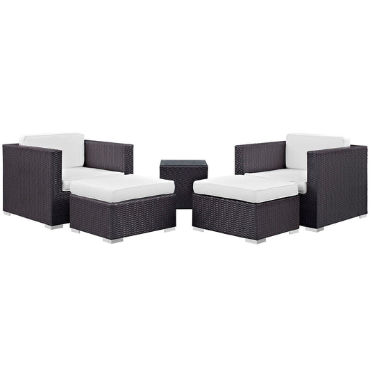 Convene 5 Piece Outdoor Patio Sectional Set Espresso White EEI-1809-EXP-WHI-SET