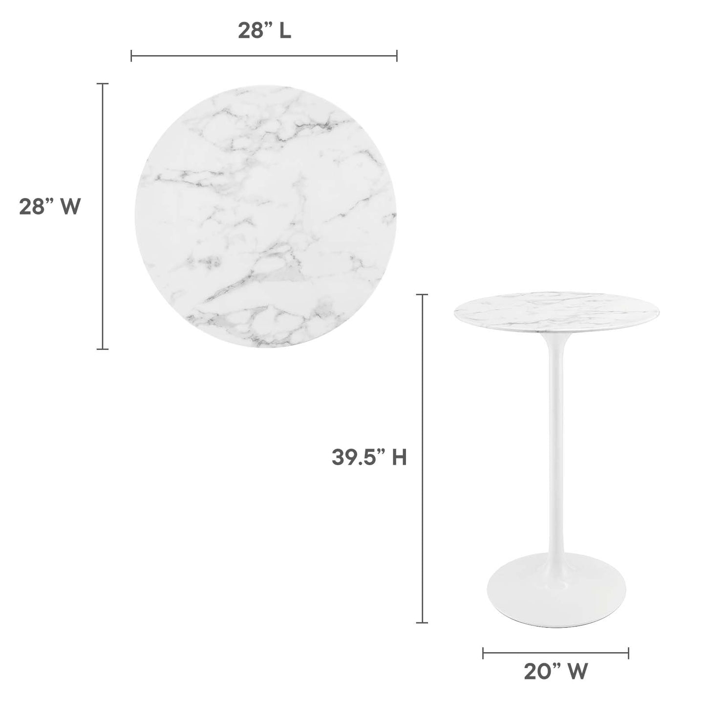 Lippa 28" Round Artificial Marble Bar Table White EEI-1827-WHI