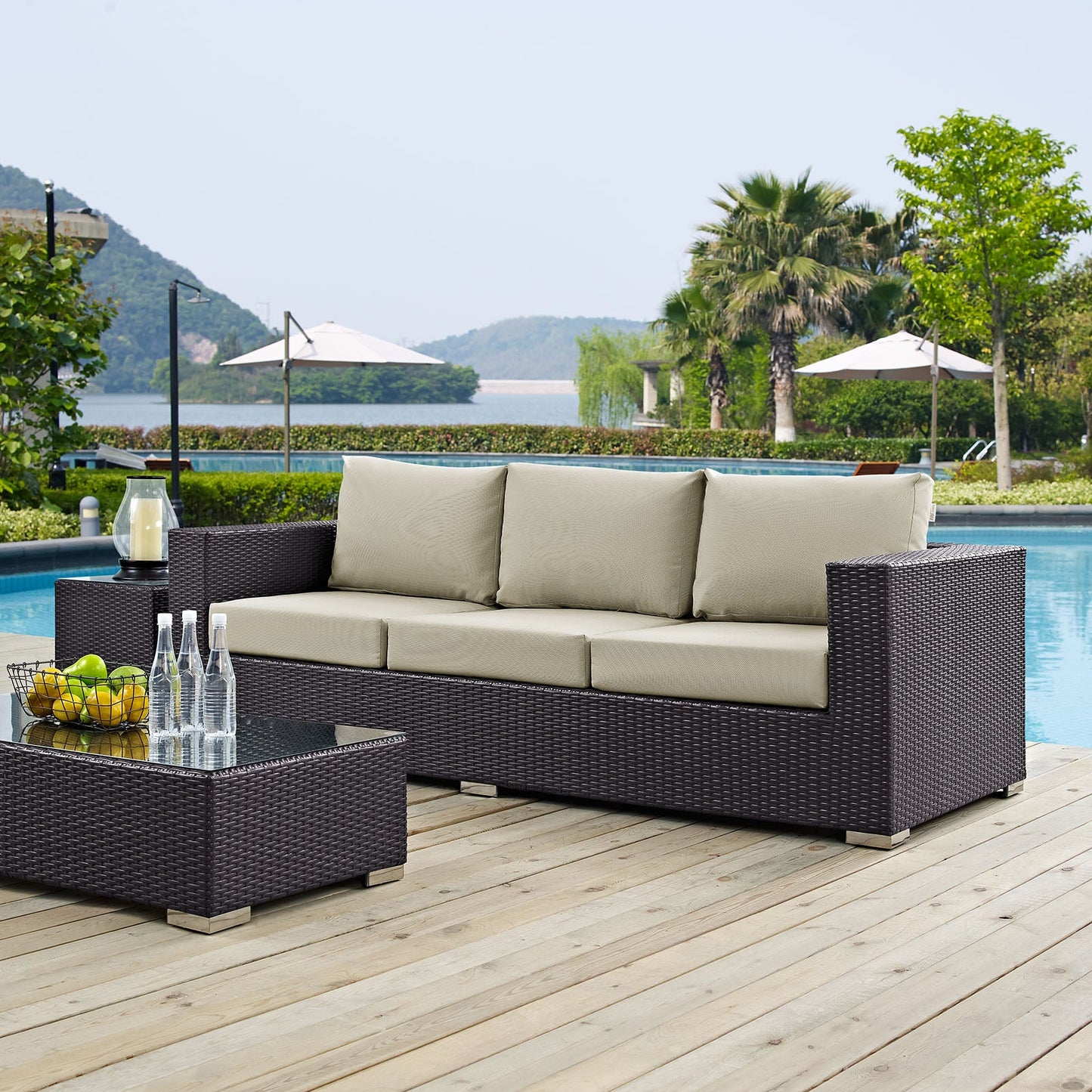 Convene Outdoor Patio Sofa Espresso Beige EEI-1844-EXP-BEI