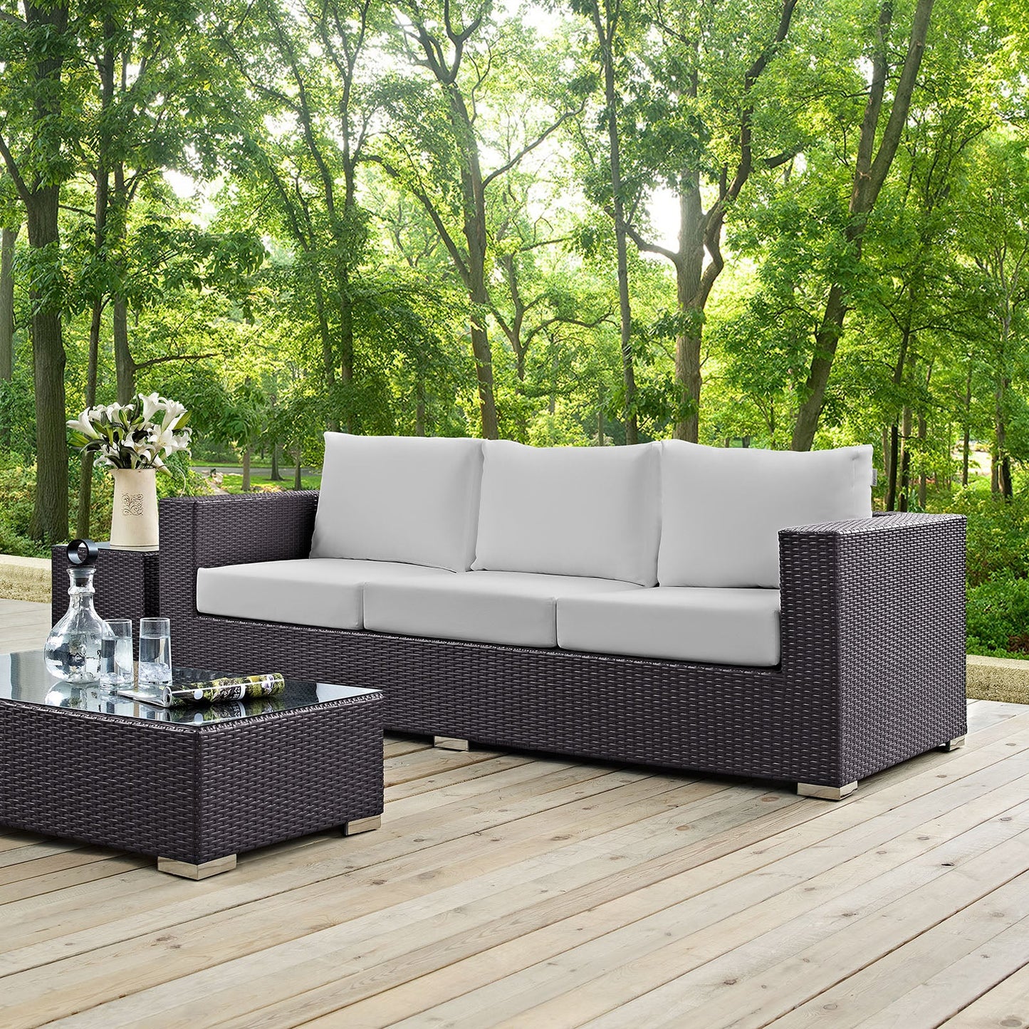 Convene Outdoor Patio Sofa Espresso White EEI-1844-EXP-WHI