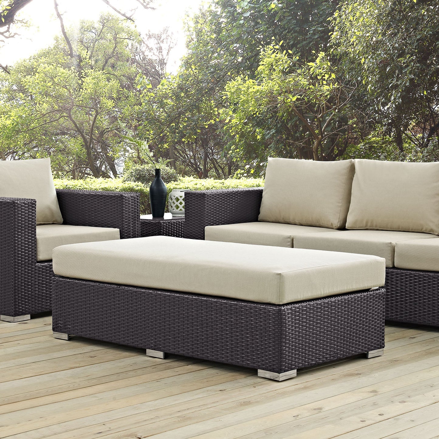 Convene Outdoor Patio Fabric Rectangle Ottoman Espresso Beige EEI-1847-EXP-BEI