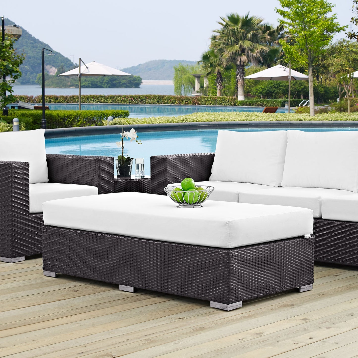 Convene Outdoor Patio Fabric Rectangle Ottoman Espresso White EEI-1847-EXP-WHI