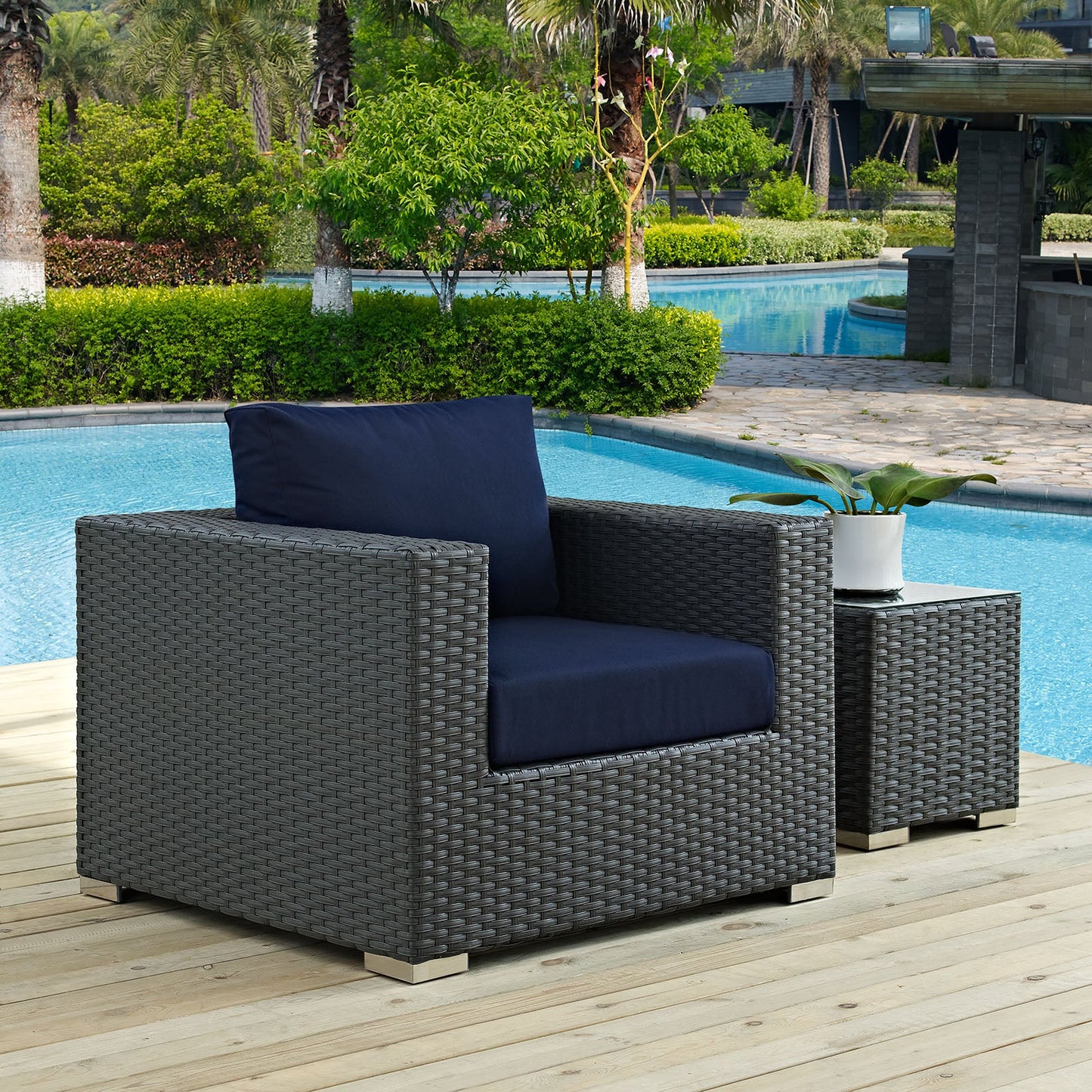 Sojourn Outdoor Patio Sunbrella® Armchair Canvas Navy EEI-1850-CHC-NAV