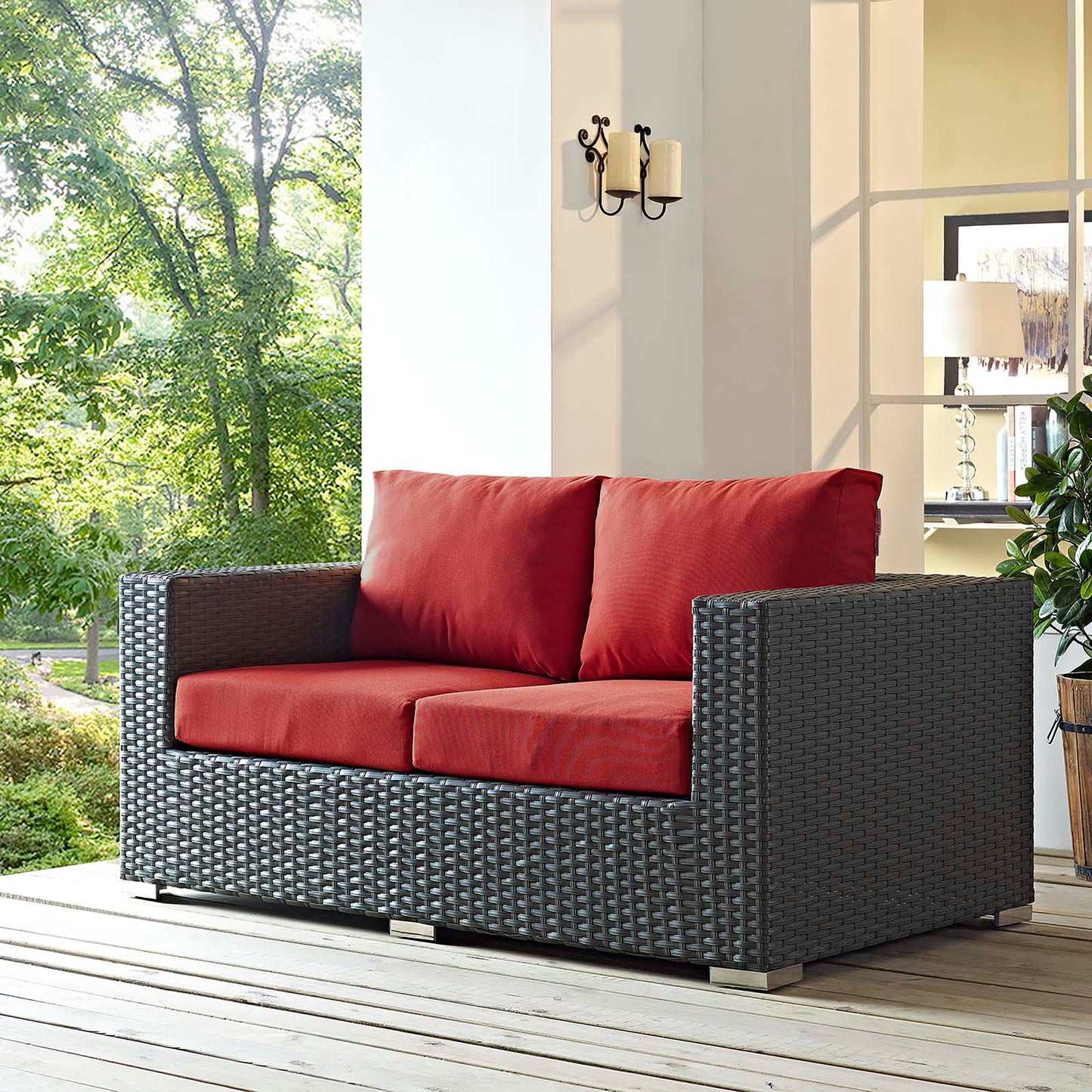 Sojourn Outdoor Patio Sunbrella® Loveseat Canvas Red EEI-1851-CHC-RED