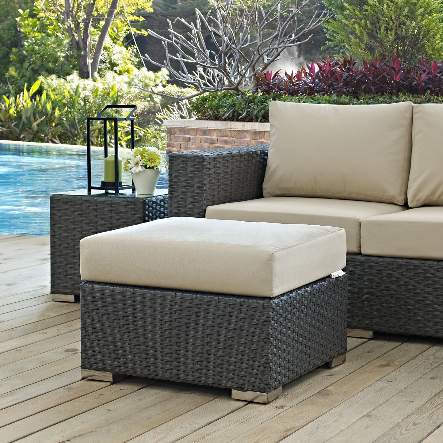 Sojourn Outdoor Patio Sunbrella® Ottoman Canvas Antique Beige EEI-1855-CHC-BEI