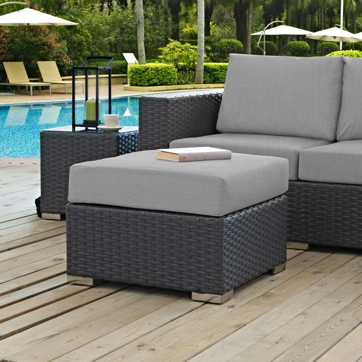 Sojourn Outdoor Patio Sunbrella® Ottoman Canvas Gray EEI-1855-CHC-GRY