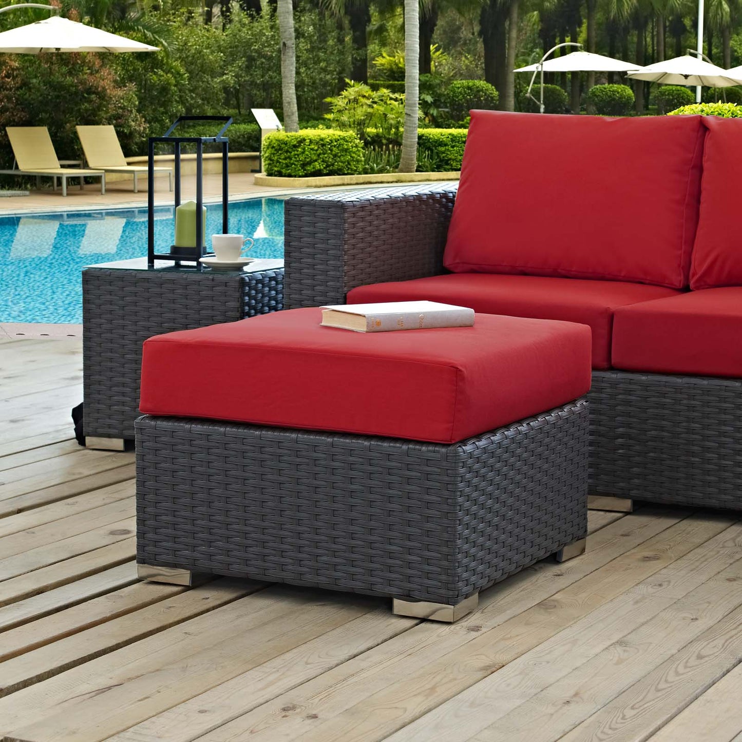 Sojourn Outdoor Patio Sunbrella® Ottoman Canvas Red EEI-1855-CHC-RED