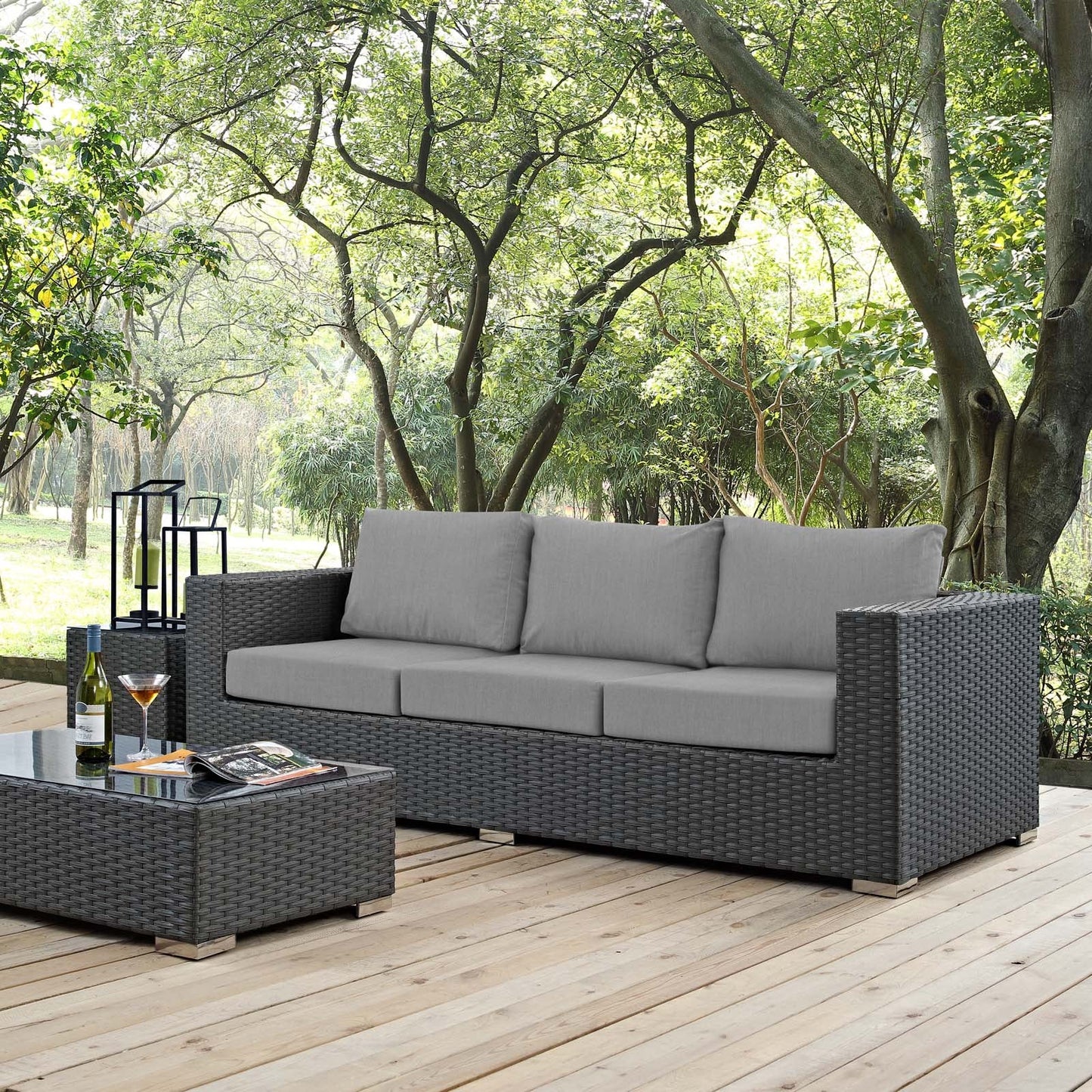 Sojourn Outdoor Patio Sunbrella® Sofa Canvas Gray EEI-1860-CHC-GRY