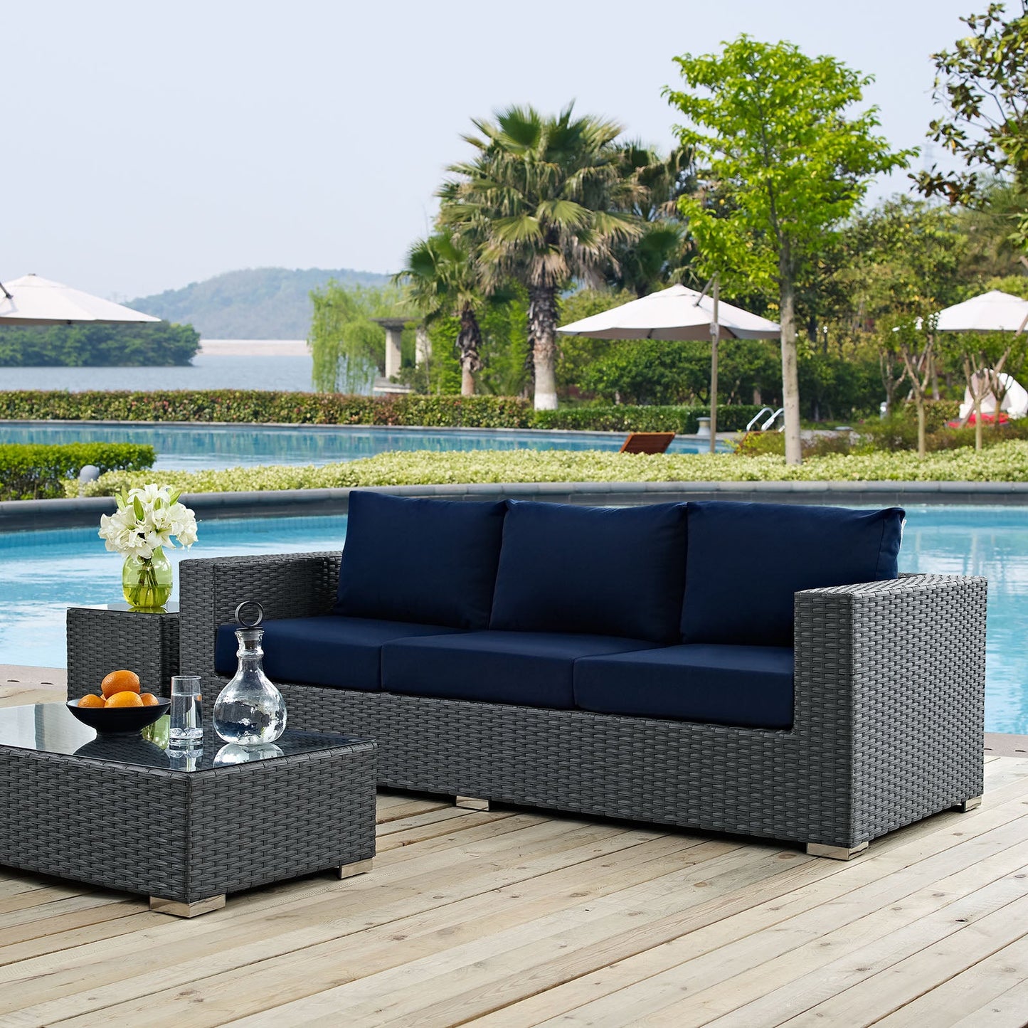 Sojourn Outdoor Patio Sunbrella® Sofa Canvas Navy EEI-1860-CHC-NAV