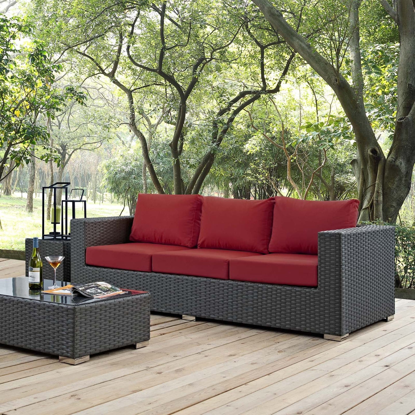 Sojourn Outdoor Patio Sunbrella® Sofa Canvas Red EEI-1860-CHC-RED