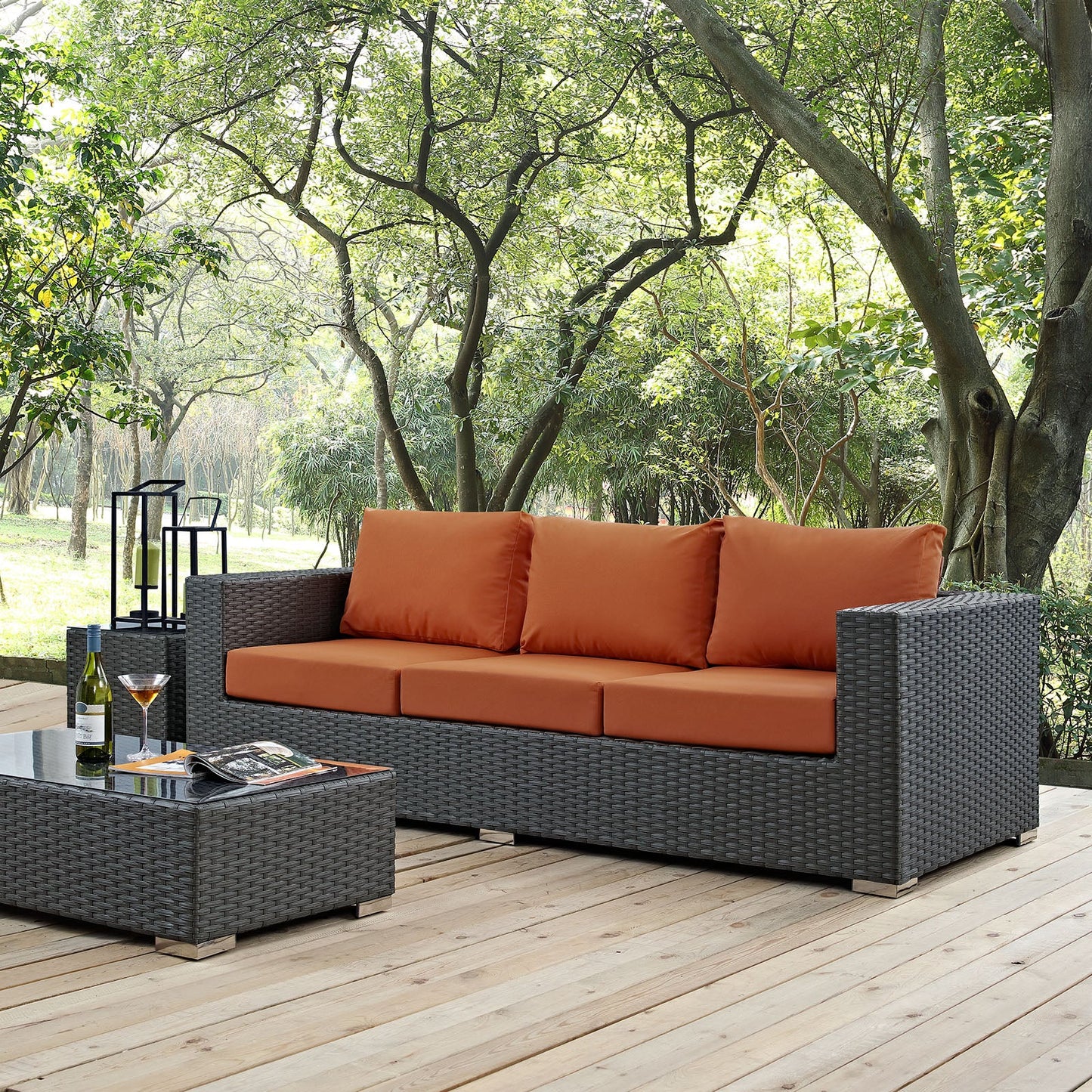 Sojourn Outdoor Patio Sunbrella® Sofa Canvas Tuscan EEI-1860-CHC-TUS