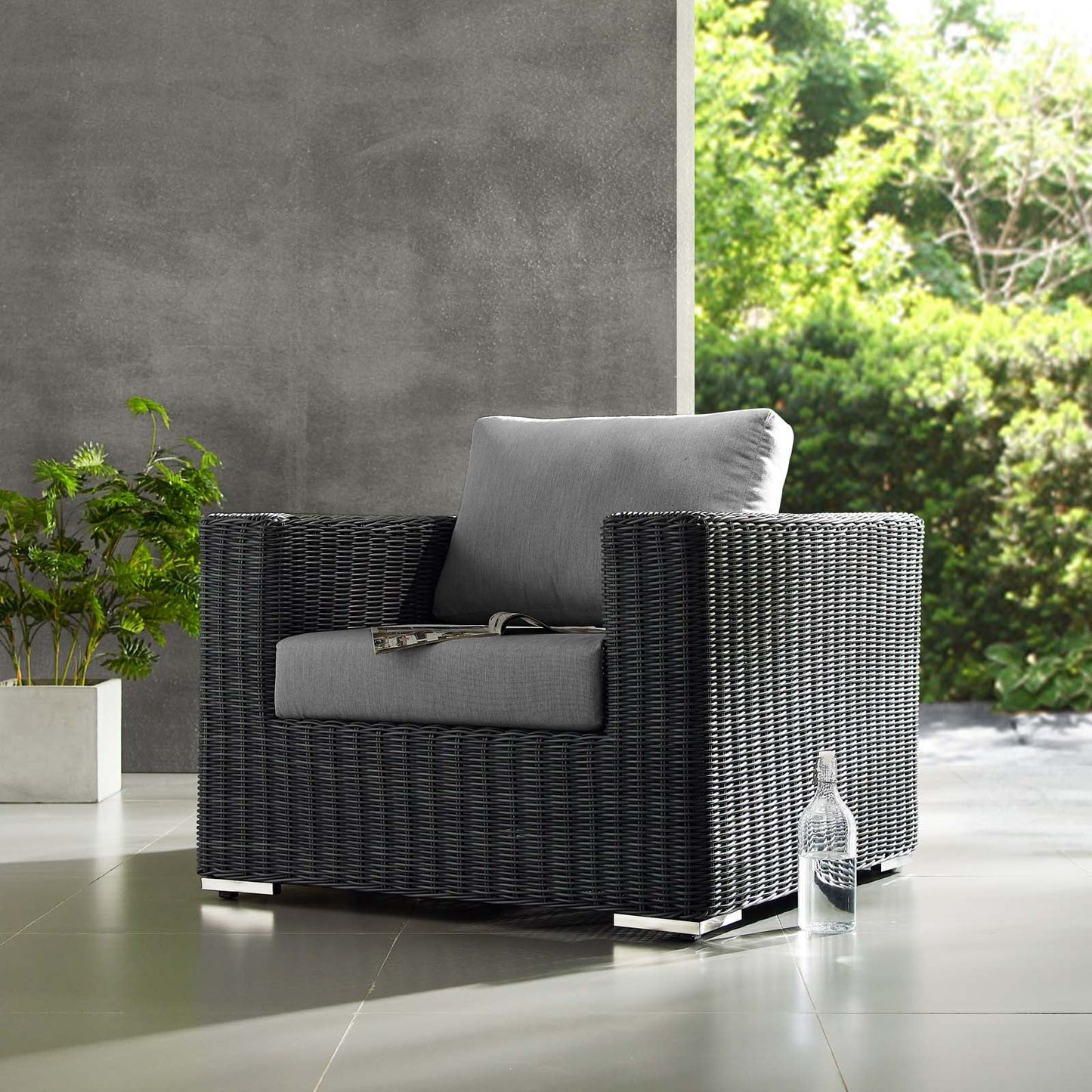 Summon Outdoor Patio Fabric Sunbrella® Armchair Canvas Gray EEI-1864-GRY-GRY