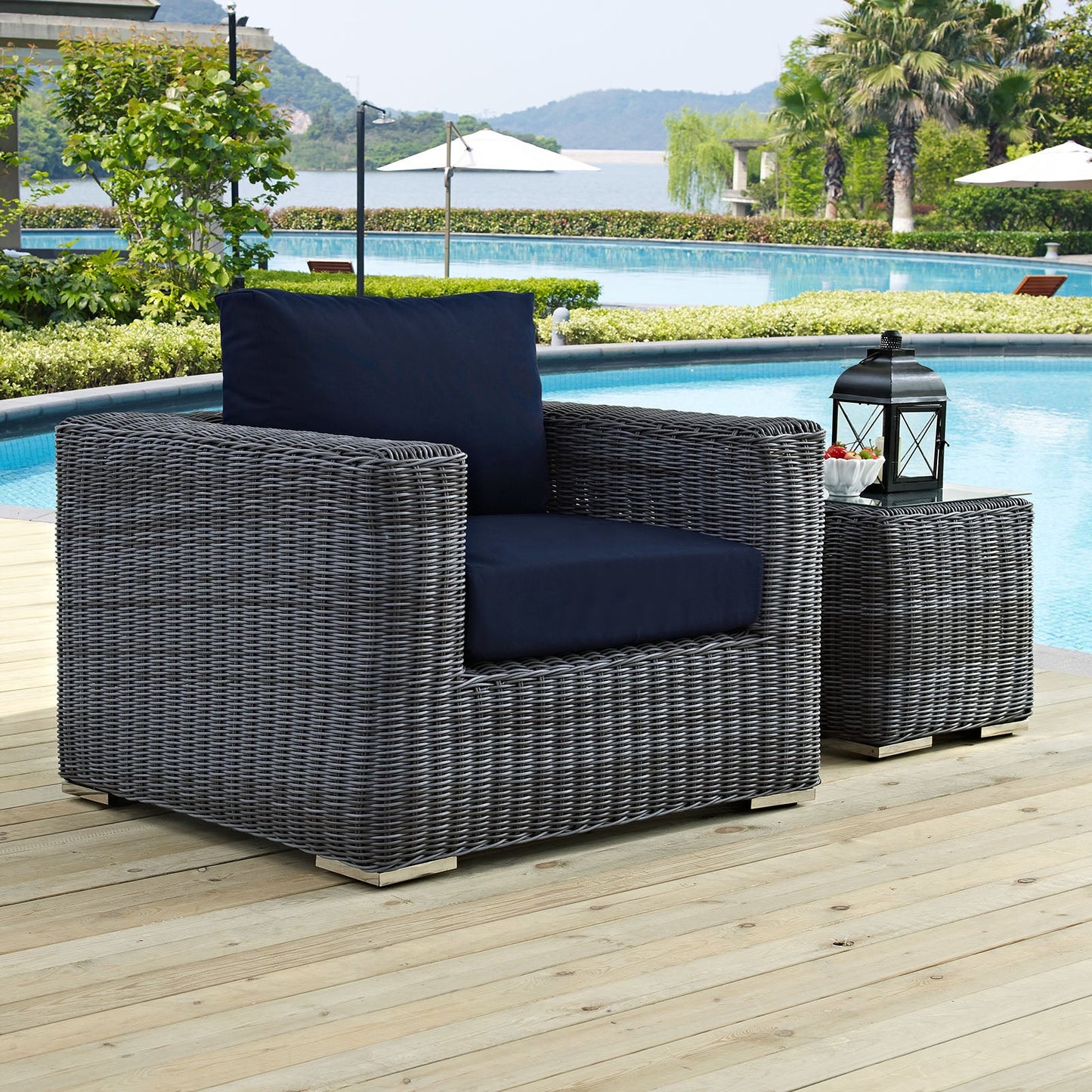 Summon Outdoor Patio Fabric Sunbrella® Armchair Canvas Navy EEI-1864-GRY-NAV