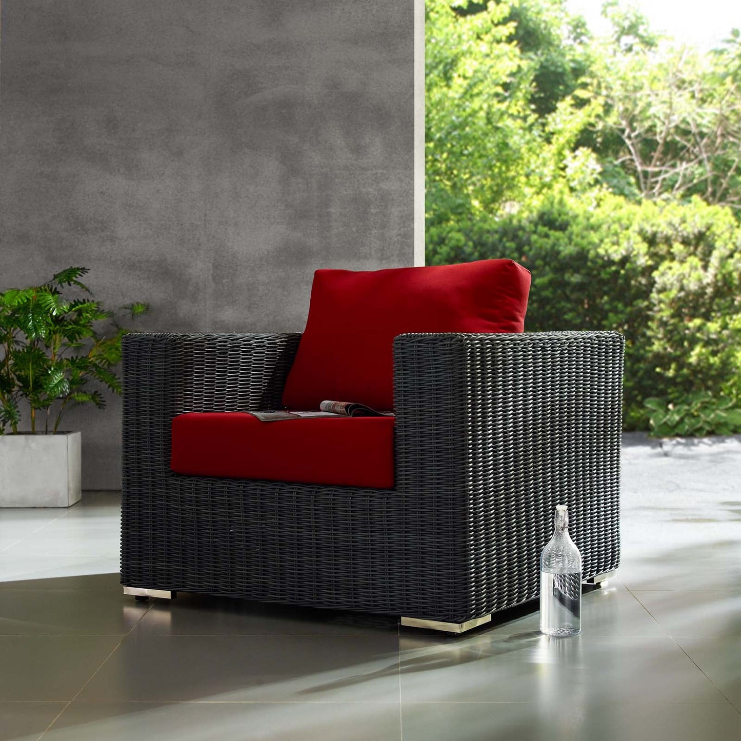 Summon Outdoor Patio Fabric Sunbrella® Armchair Canvas Red EEI-1864-GRY-RED