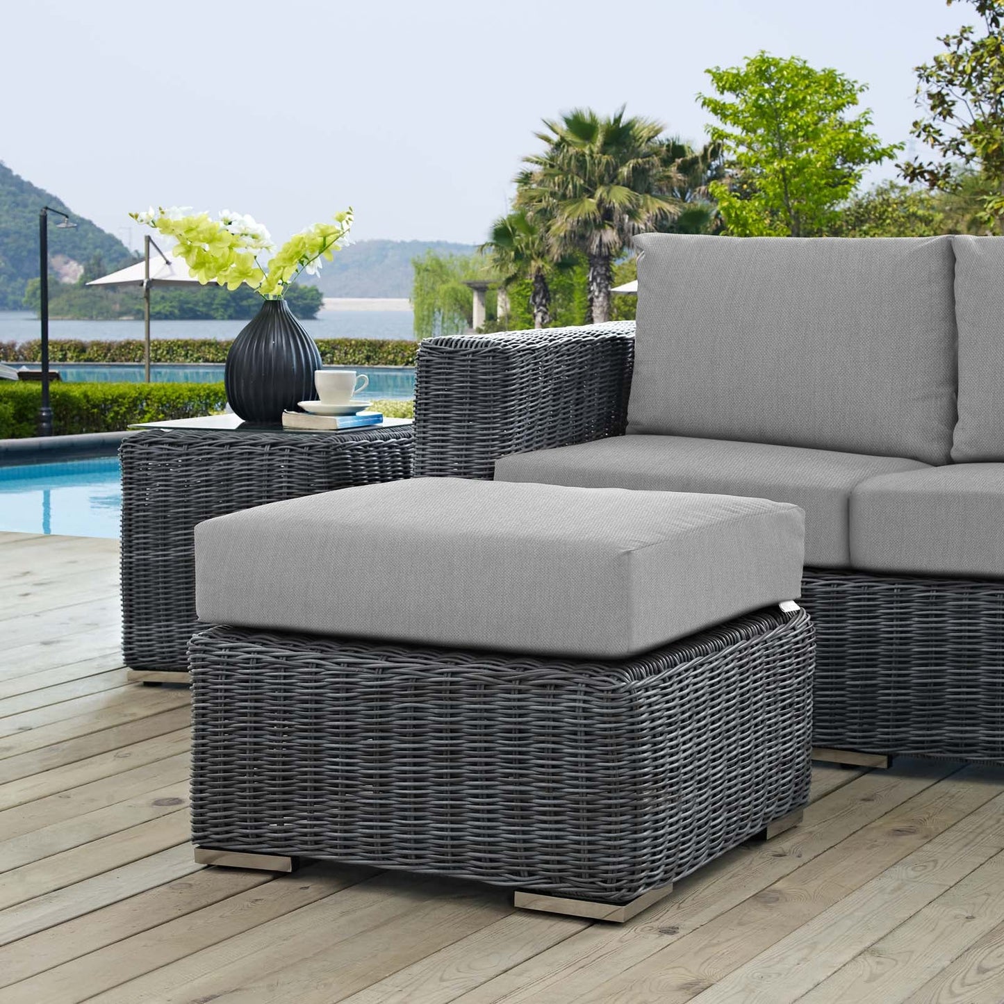 Summon Outdoor Patio Sunbrella® Ottoman Canvas Gray EEI-1869-GRY-GRY