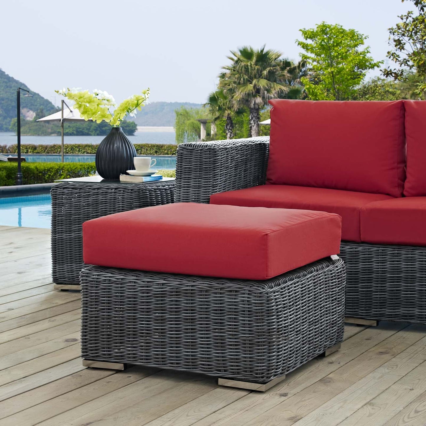 Summon Outdoor Patio Sunbrella® Ottoman Canvas Red EEI-1869-GRY-RED