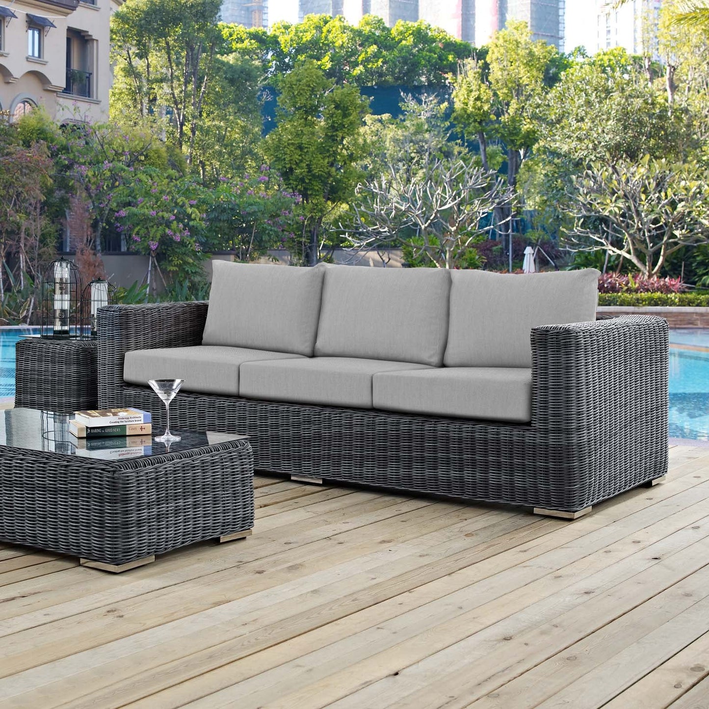 Summon Outdoor Patio Sunbrella® Sofa Canvas Gray EEI-1874-GRY-GRY