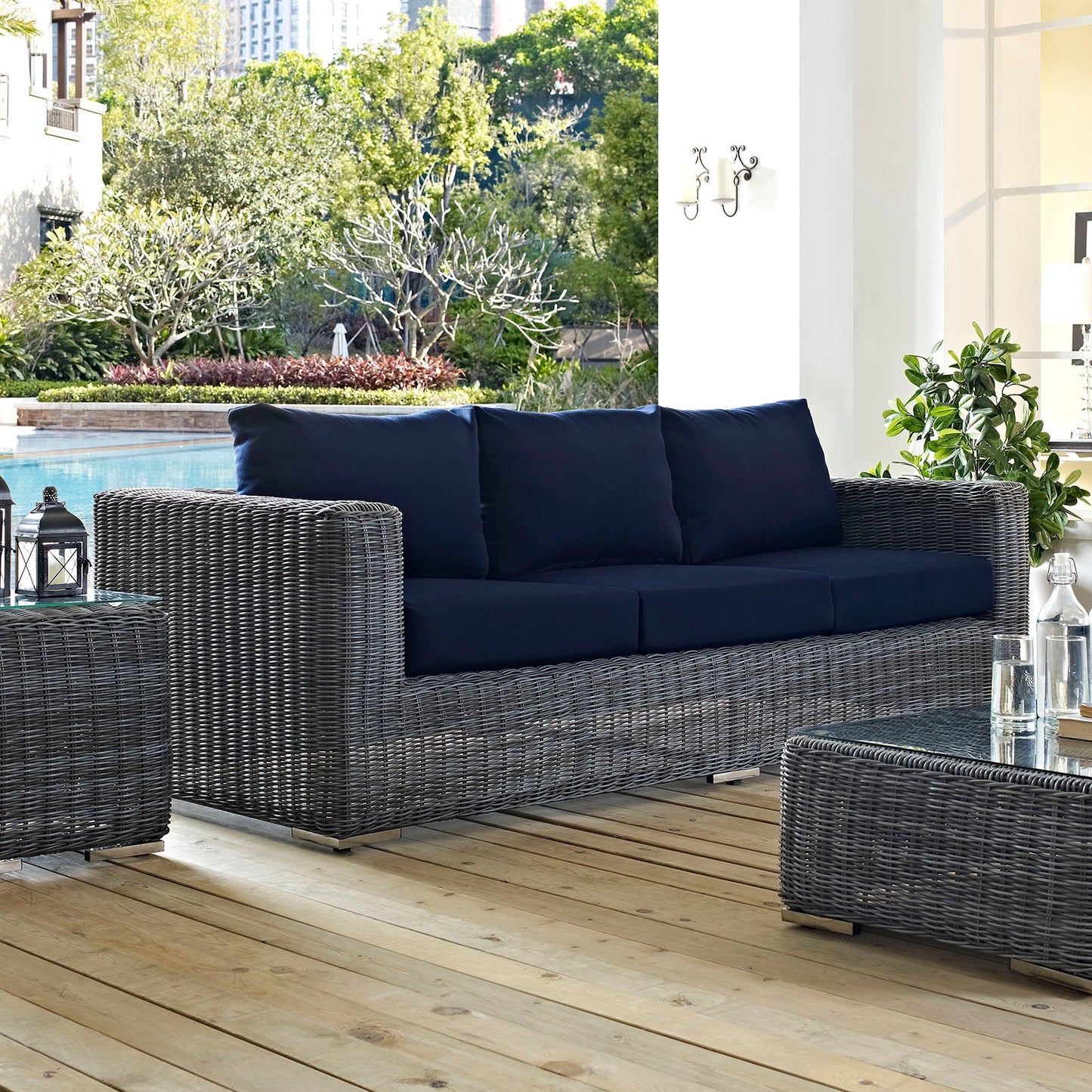 Summon Outdoor Patio Sunbrella® Sofa Canvas Navy EEI-1874-GRY-NAV