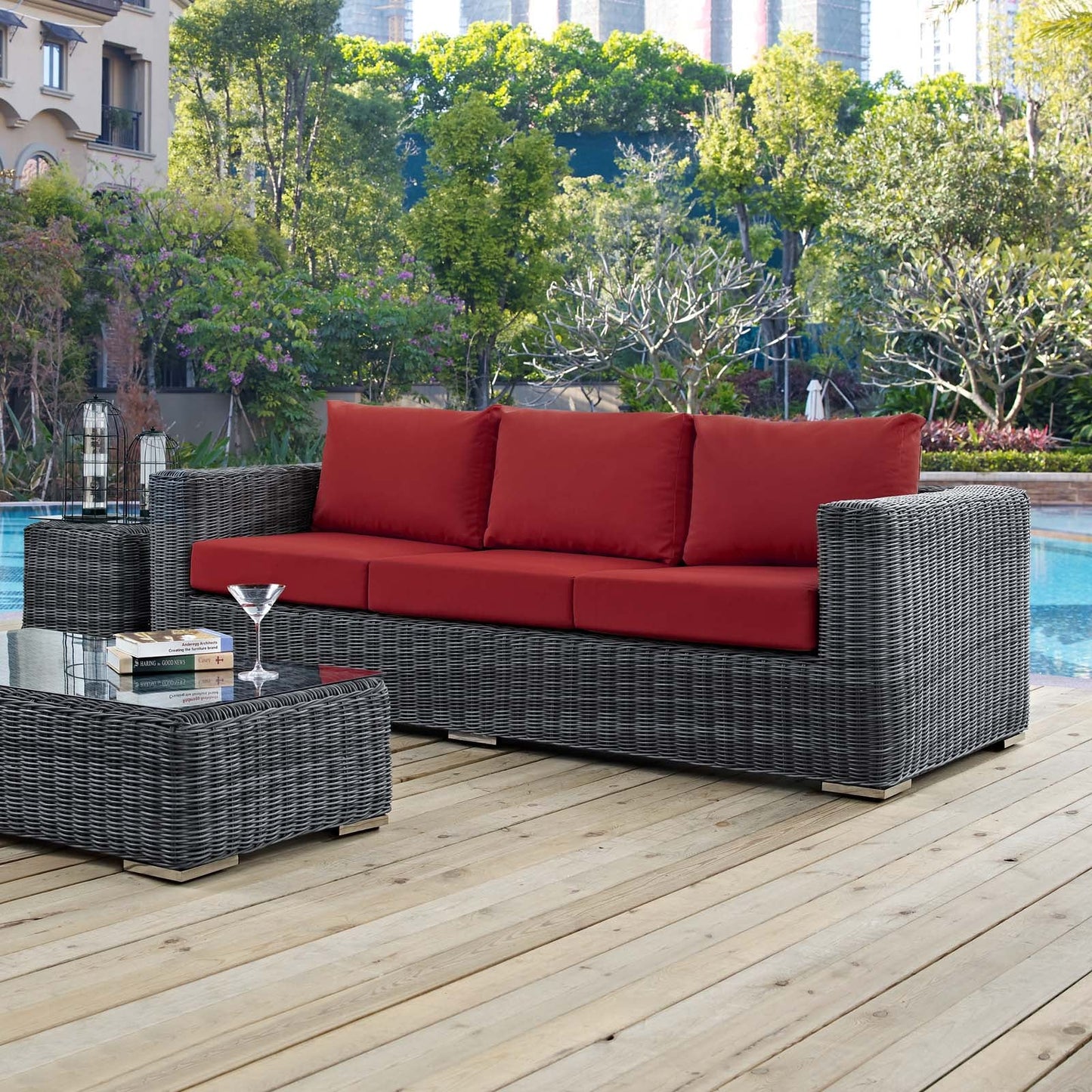 Summon Outdoor Patio Sunbrella® Sofa Canvas Red EEI-1874-GRY-RED