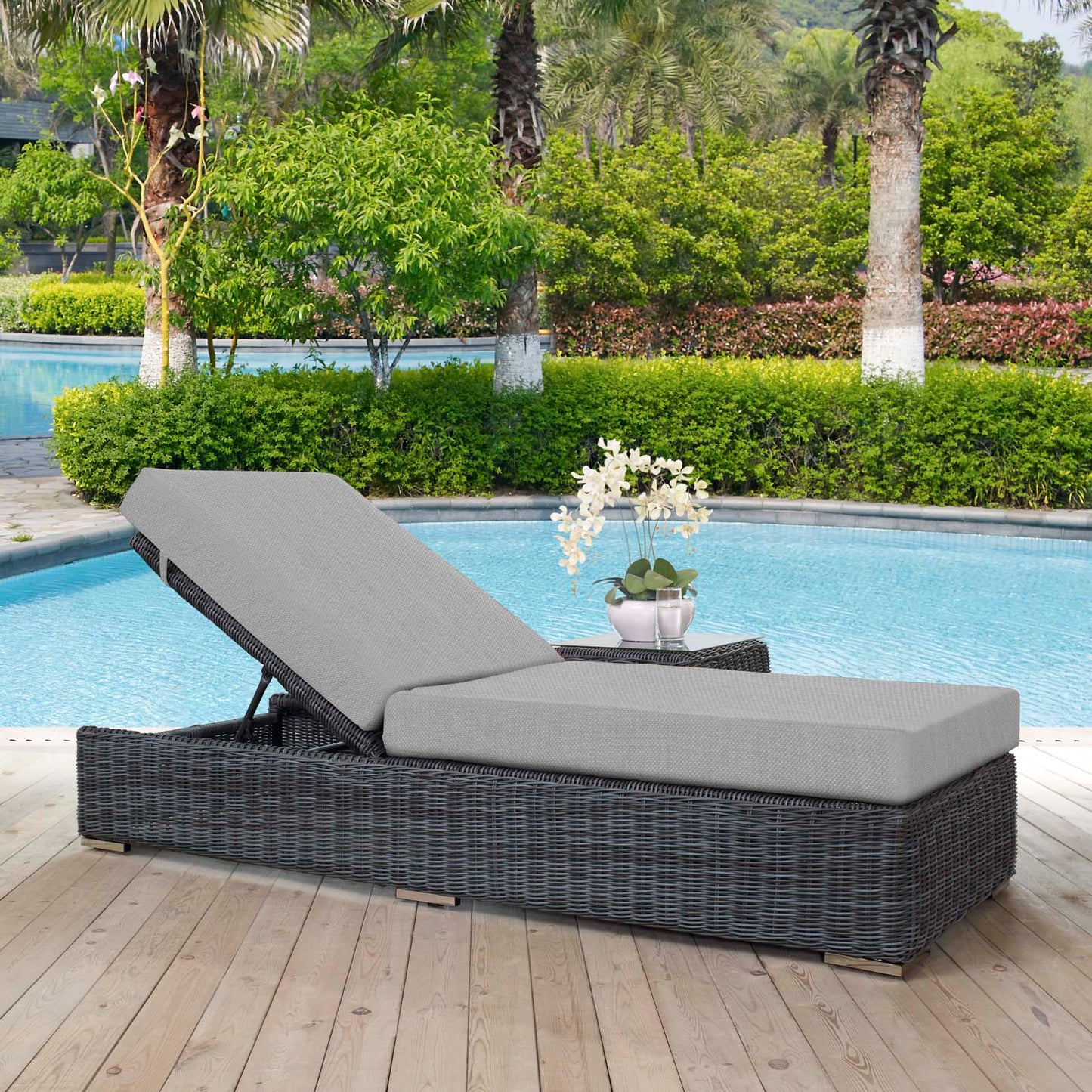 Summon Outdoor Patio Sunbrella® Chaise Lounge Canvas Gray EEI-1876-GRY-GRY