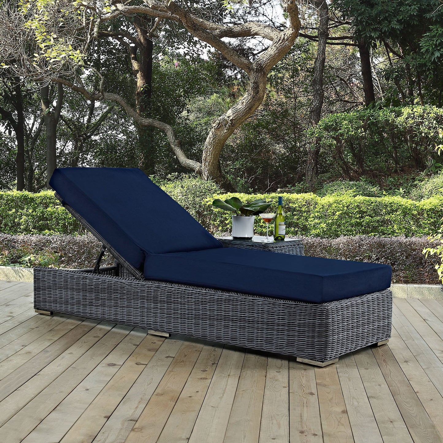 Summon Outdoor Patio Sunbrella® Chaise Lounge Canvas Navy EEI-1876-GRY-NAV