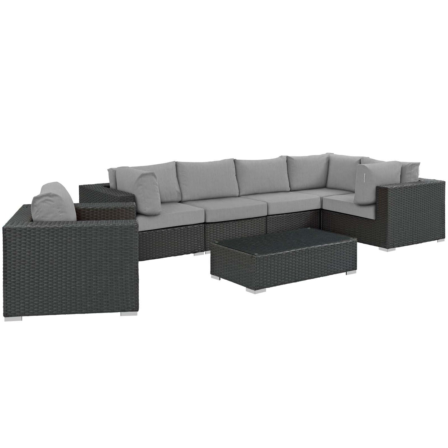 Sojourn 7 Piece Outdoor Patio Sunbrella® Sectional Set Canvas Gray EEI-1878-CHC-GRY-SET