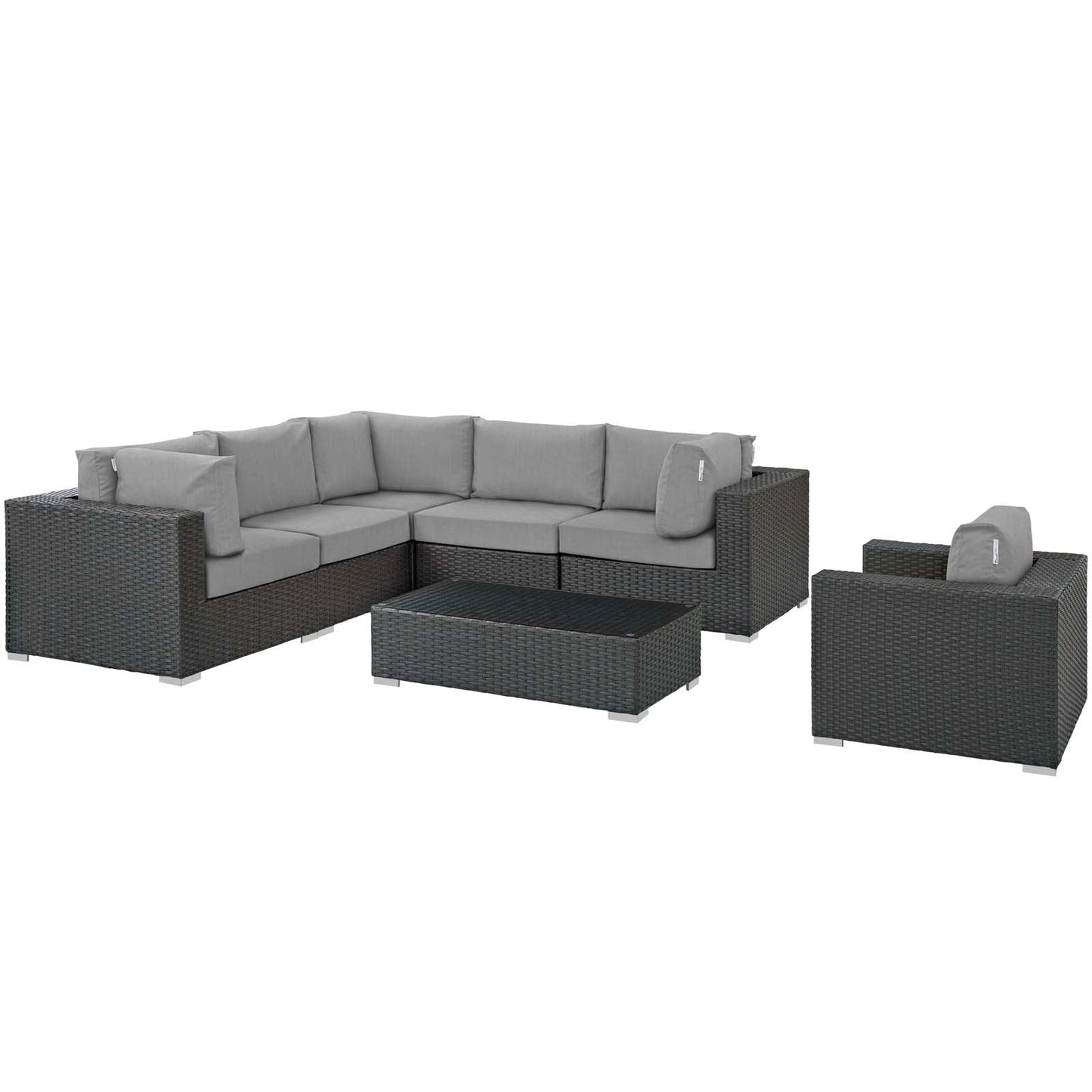 Sojourn 7 Piece Outdoor Patio Sunbrella® Sectional Set Canvas Gray EEI-1878-CHC-GRY-SET