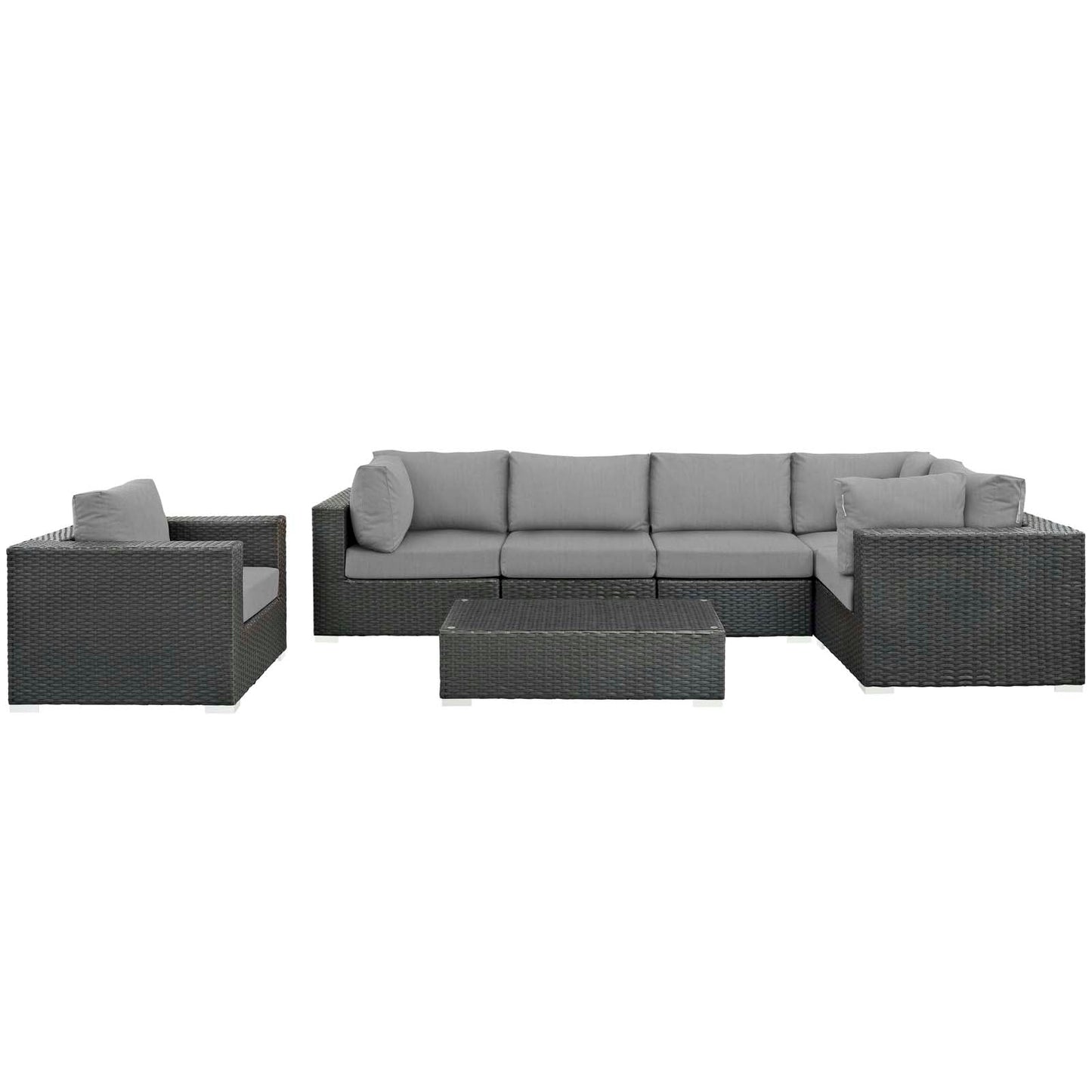 Sojourn 7 Piece Outdoor Patio Sunbrella® Sectional Set Canvas Gray EEI-1878-CHC-GRY-SET