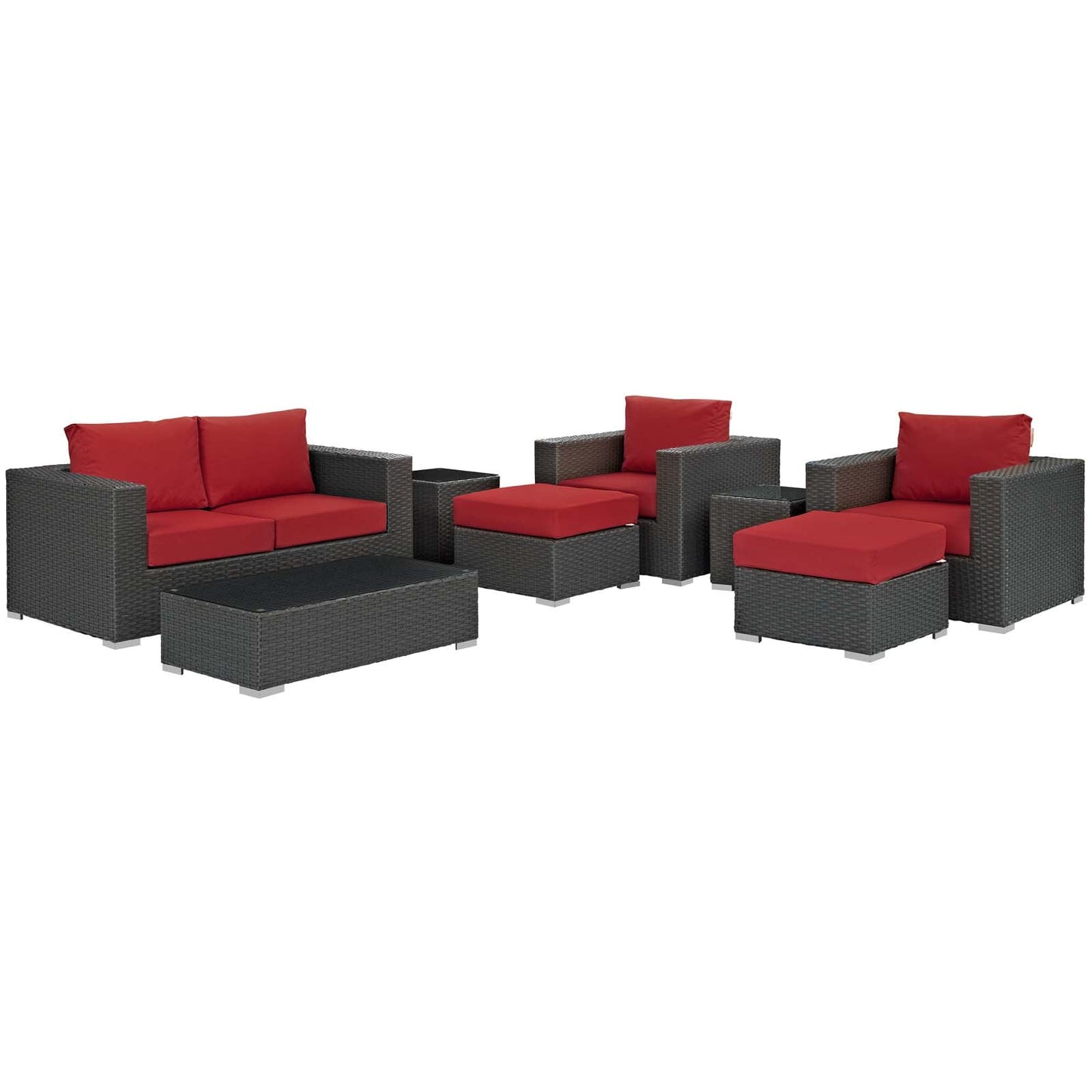 Sojourn 8 Piece Outdoor Patio Sunbrella® Sectional Set Canvas Red EEI-1880-CHC-RED-SET